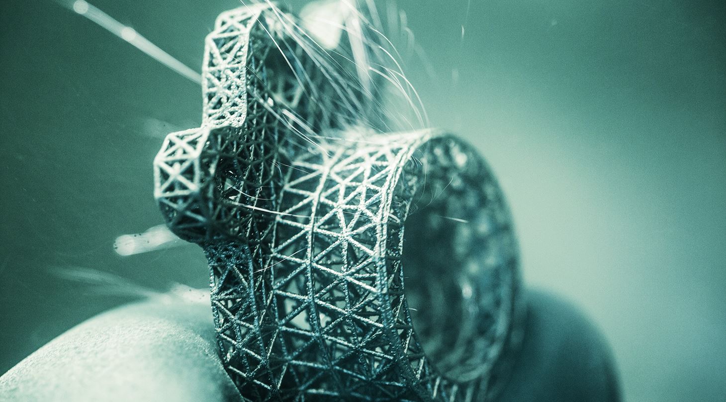 3D-printet element, der slibes close-up